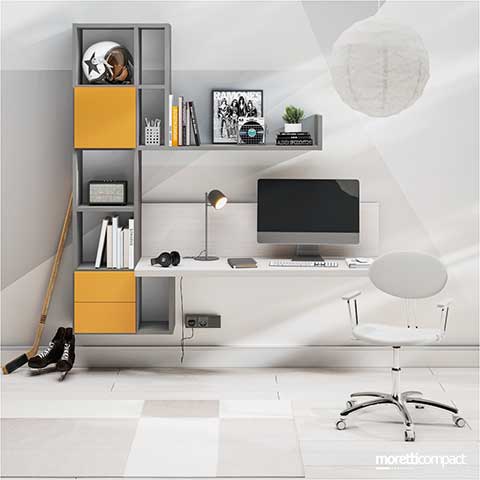 Scrivania sospesa con libreria Outline