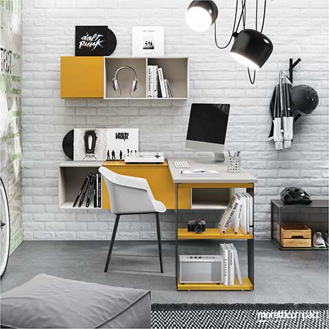 Scrivania a sbalzo con supporti Loop e Wallbox