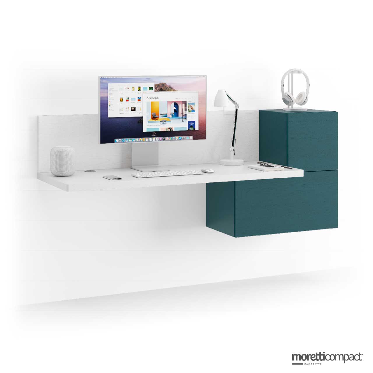 Scrivania sospesa con Wallbox sospesi
