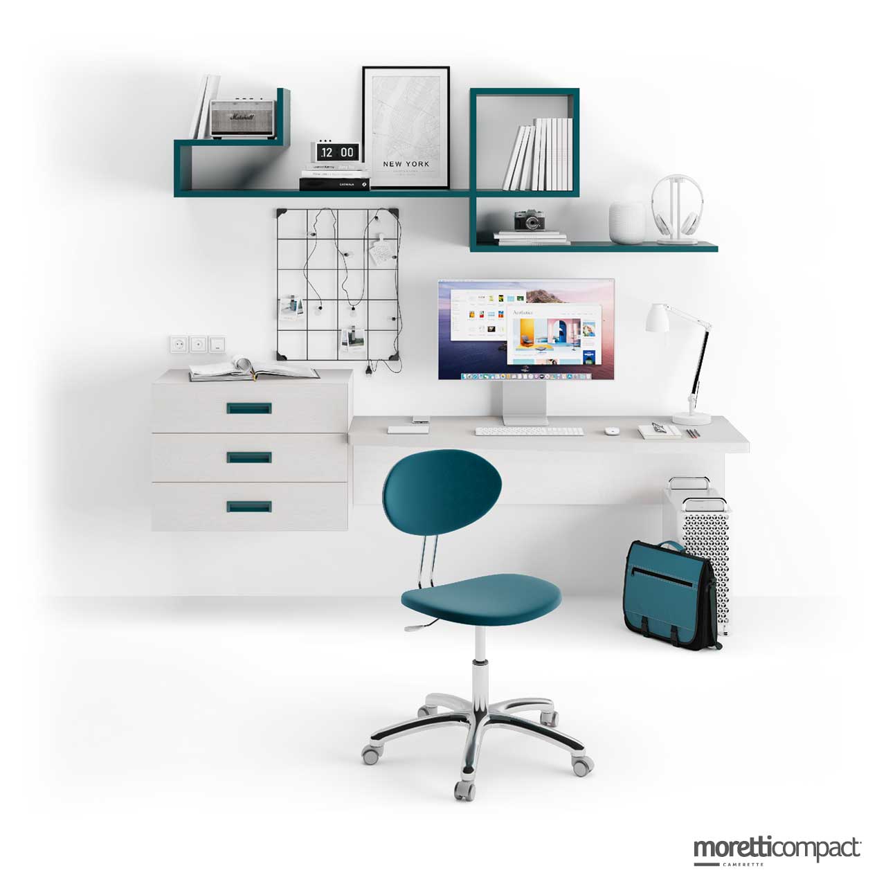 Scrivania sospesa con Wallbox e Outline sospesi