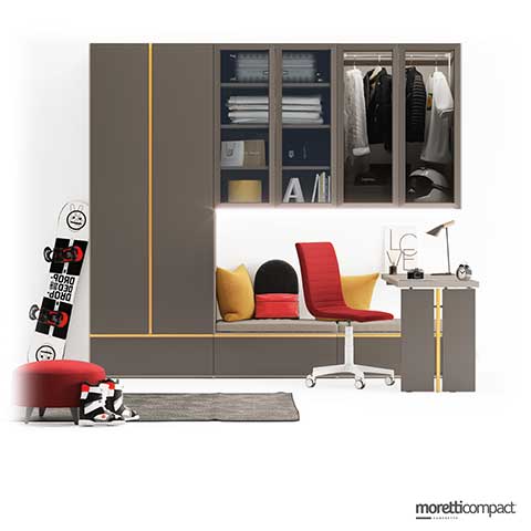 Armadio Battente con seduta e scrivani a sbalzo