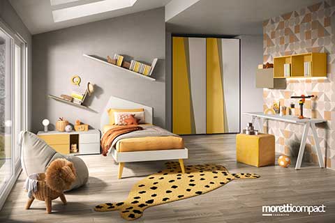 Cameretta con armadio scorrevole e letto in pannello Iceberg