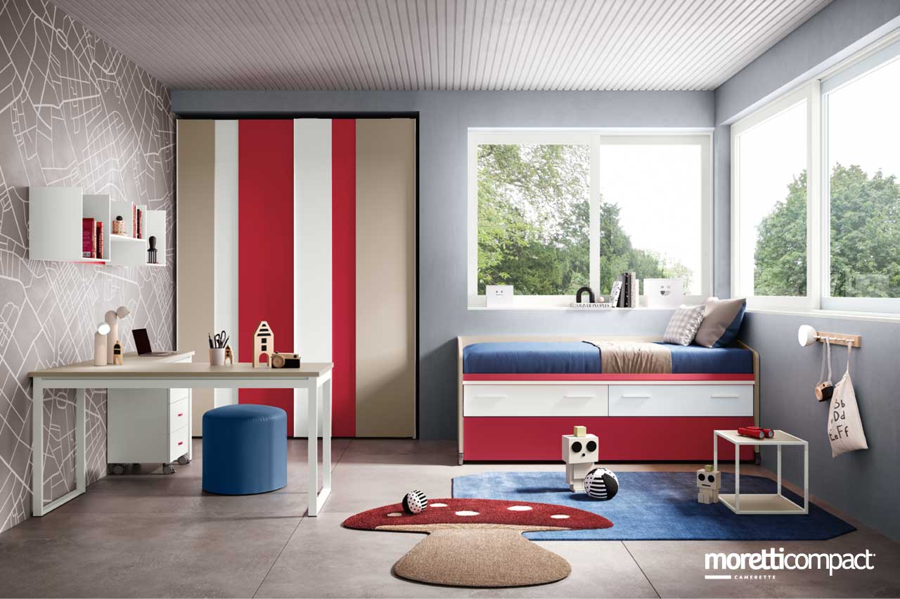 Cameretta con scrivania ad angolo e letto Space Cameretta con scrivania ad angolo e letto Space