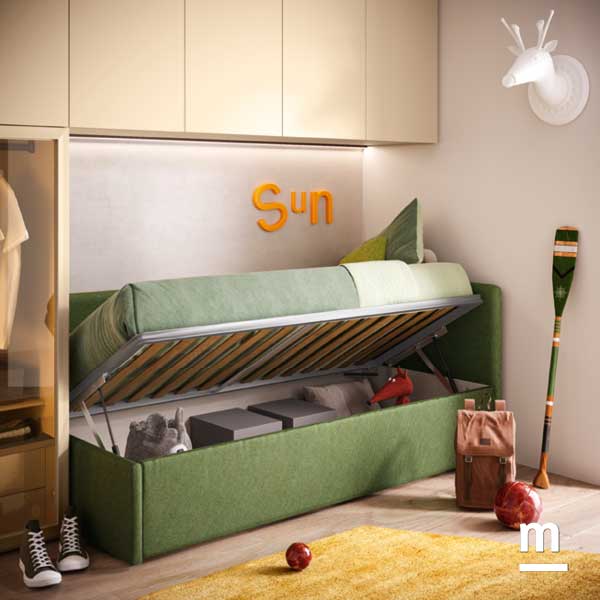 Il divano letto imbottito Topazio con contenitore Il divano letto imbottito Topazio con contenitore