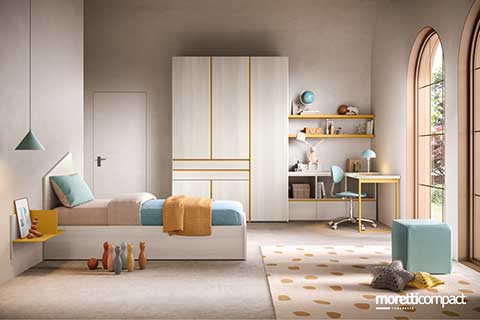 Cameretta con armadio battente angolo scrivania e letto legno