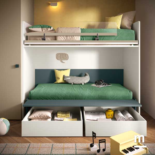 Letto a castello con divano letto inserito sotto Letto a castello con divano letto inserito sotto