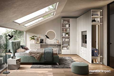 Camera con armadio ad angolo e modulo porta TV Camera con armadio ad angolo e modulo porta TV