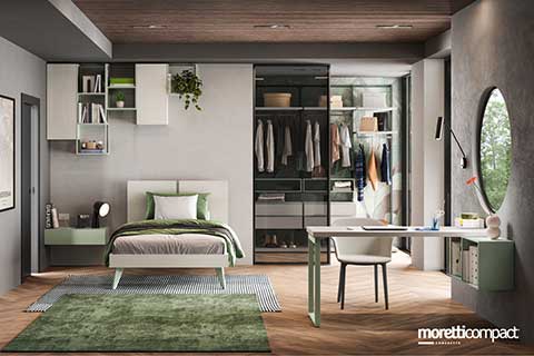 Camera con cabina armadio e letto in pannello Camera con cabina armadio e letto in pannello