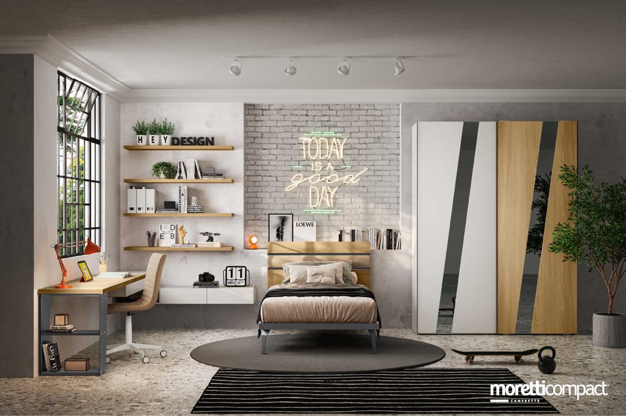 Camera con armadio ad ante scorrevoli e zona studio Camera con armadio ad ante scorrevoli e zona studio