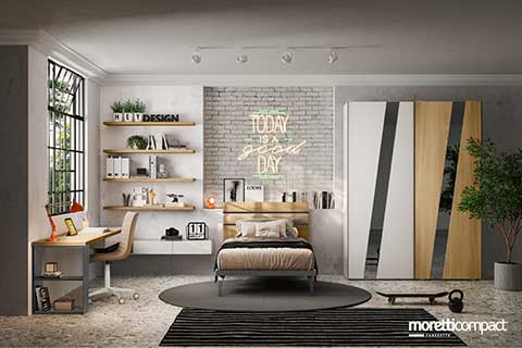 Camera con armadio ad ante scorrevoli e zona studio Camera con armadio ad ante scorrevoli e zona studio