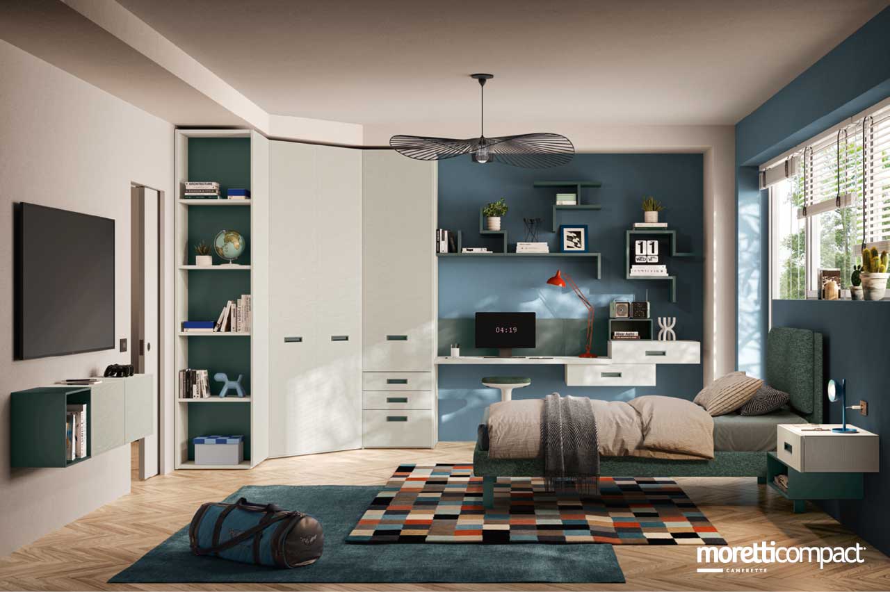 Camera con cabina armadio e scrivania sospesa